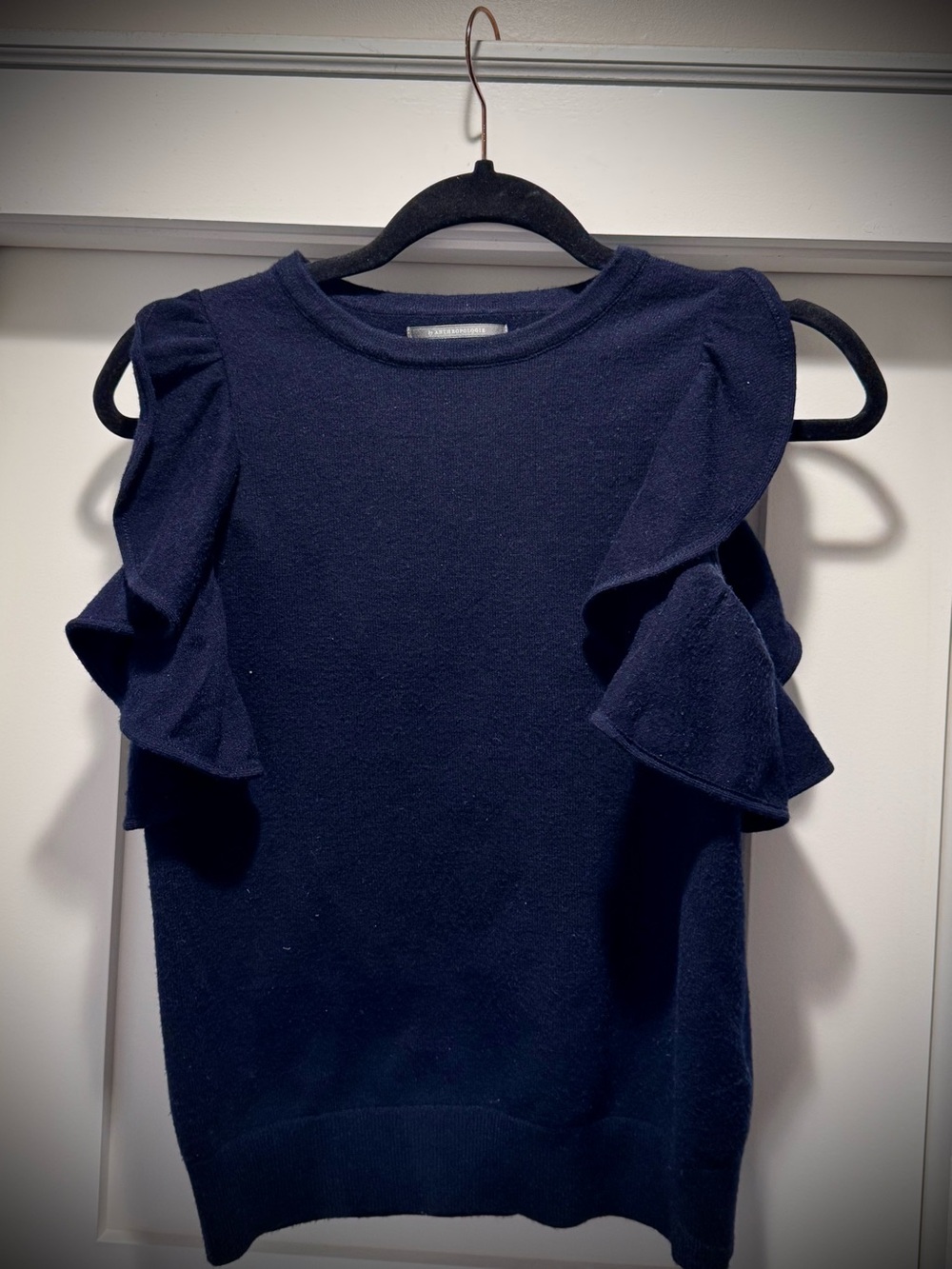 Women's Navy Ruffle Sleeve Knit Top - Anthropologie